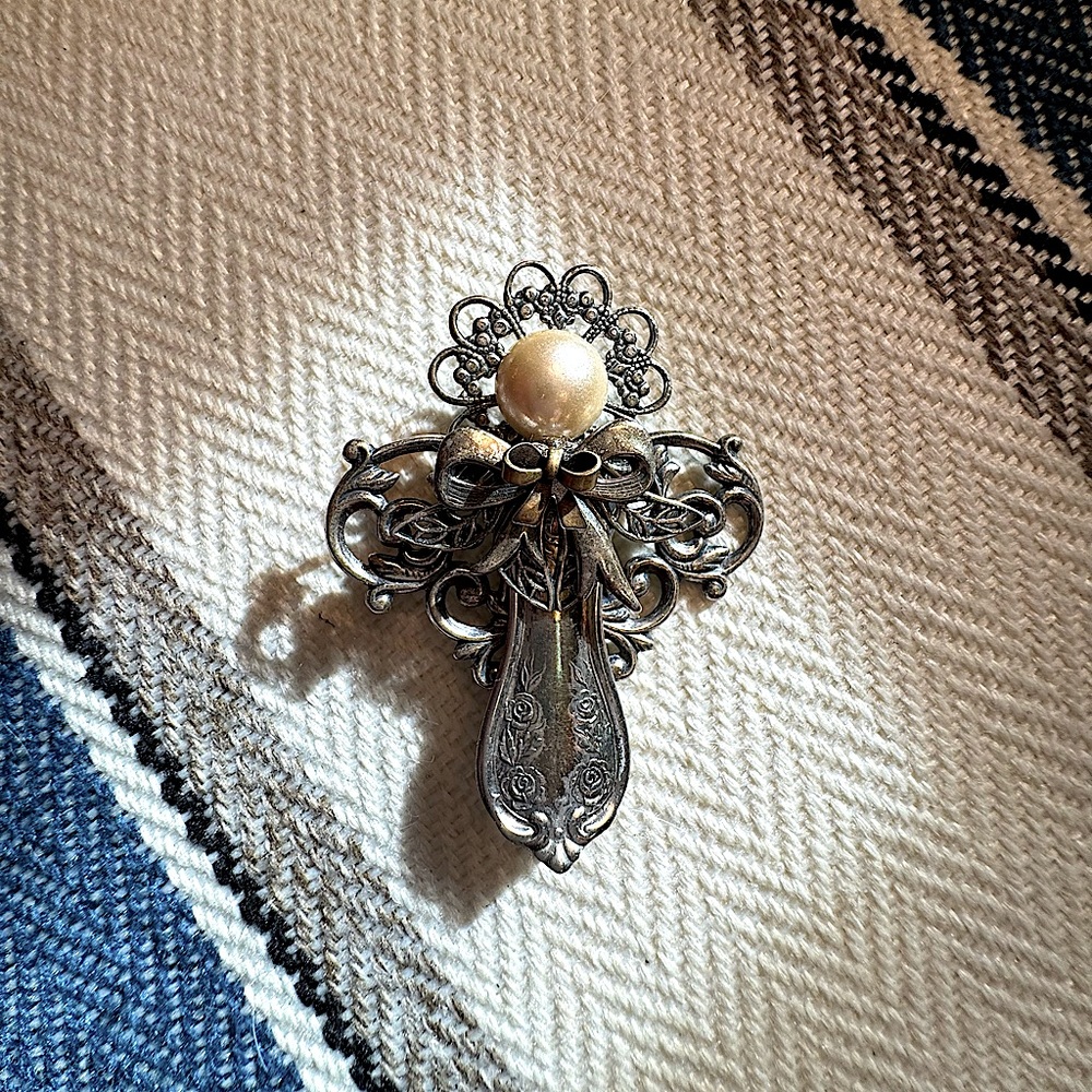 Vintage Spoon Angel Brooch Pin